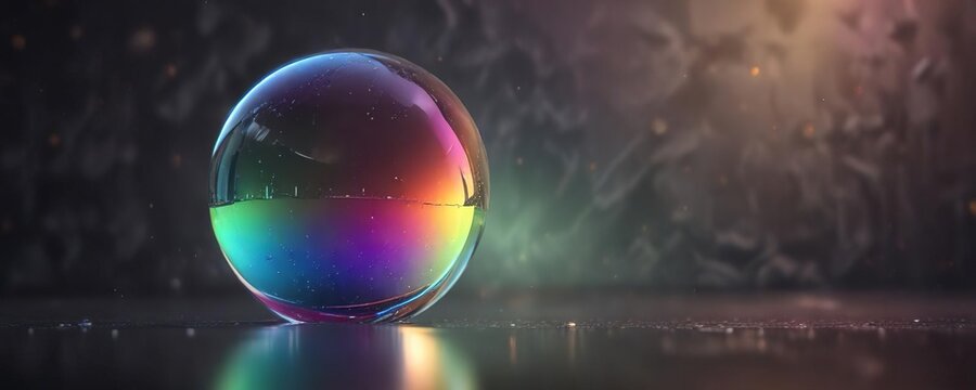 Sparkling rainbow suspended in a delicate translucent orb, airy, wispy