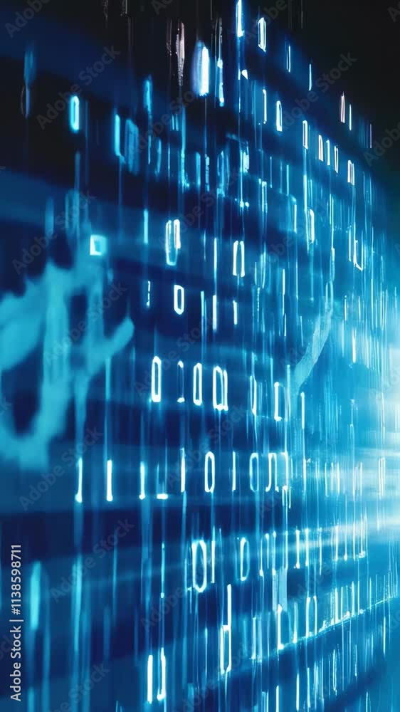 Poster exploring the depths of cyberspace illuminated by shades of blue and binary wonders