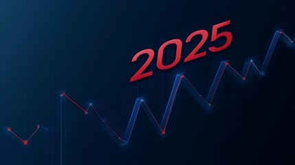 Fototapeta premium 2025 Financial Forecast Trend - Growth, fluctuation, uncertainty, prediction, future. A visual representation of market trends for the upcoming year.