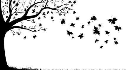 Maple tree dropping leaves in an autumn forest scene, Plant Illustration