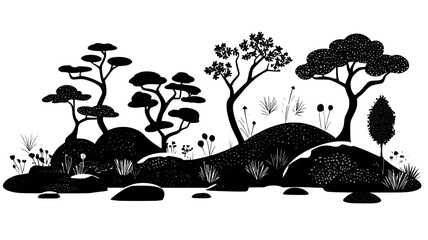 Moss garden with varied textures in a Japanese style, Plant Illustration
