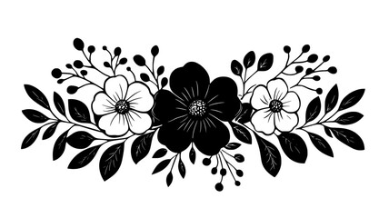 Fototapeta premium A piece of pressed flower art with blooms and leaves arranged in a balanced composition, Plant Illustration
