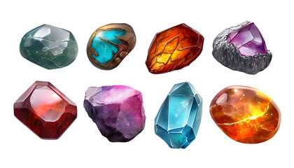 A stunning collection of crystals and gemstones in vibrant colors and intricate shapes, perfect for creative projects. Transparent PNG.
