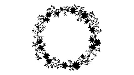 A wreath made from dried flowers with stems and leaves interwoven in a circular pattern, Plant Illustration