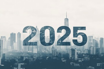 Obraz premium Cityscape 2025 Vision - Urban future, progress, technology, growth, opportunity. Symbolizes advancement and a new era.