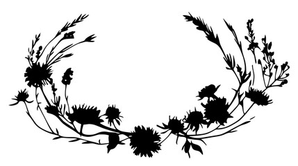 Freeform flower crown with various flowers and stems weaved into a ring, Plant Vector Graphic