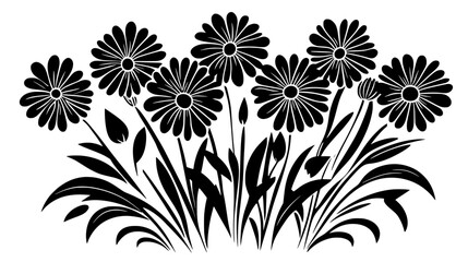 Gerbera daisies displayed in a structured bouquet with visible stems and leaves, Plant Vector Graphic