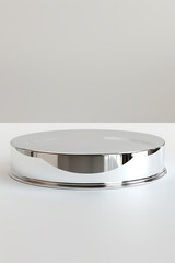 modern design elements, focus on a sleek, silver shiny acrylic disc, centrally placed and captured...