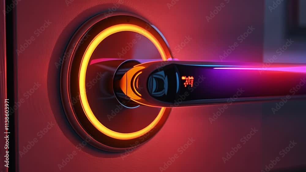 Aufkleber this high-tech door lock with glowing lights enhances security in a modern smart home setting.