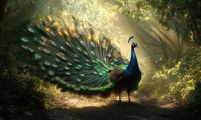 Obraz premium A peacock is standing in a forest