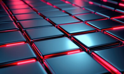 A close up of a computer screen with a blue background and red squares
