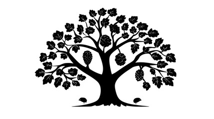 Oak tree with acorns in an autumn forest scene, Plant Vector Graphic