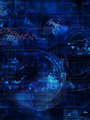 Fototapeta premium Global Data Network Visualization - Network, technology, analytics, global, futuristic. Symbolizing interconnectedness, data flow, progress, innovation, and complexity.