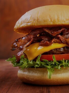 burger with fries becon
