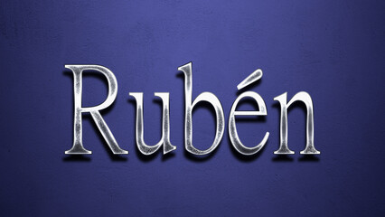 3D Chrome name design of Spanish name Ruben on blue Background.