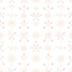 Delicate Pink and Peach Snowflake Pattern: A seamless pattern featuring delicate snowflakes in shades of pink and peach, perfect for adding a touch of winter magic to your designs. 