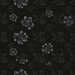 Fototapeta premium Dark Elegance: Monochrome Floral and Butterfly Pattern 