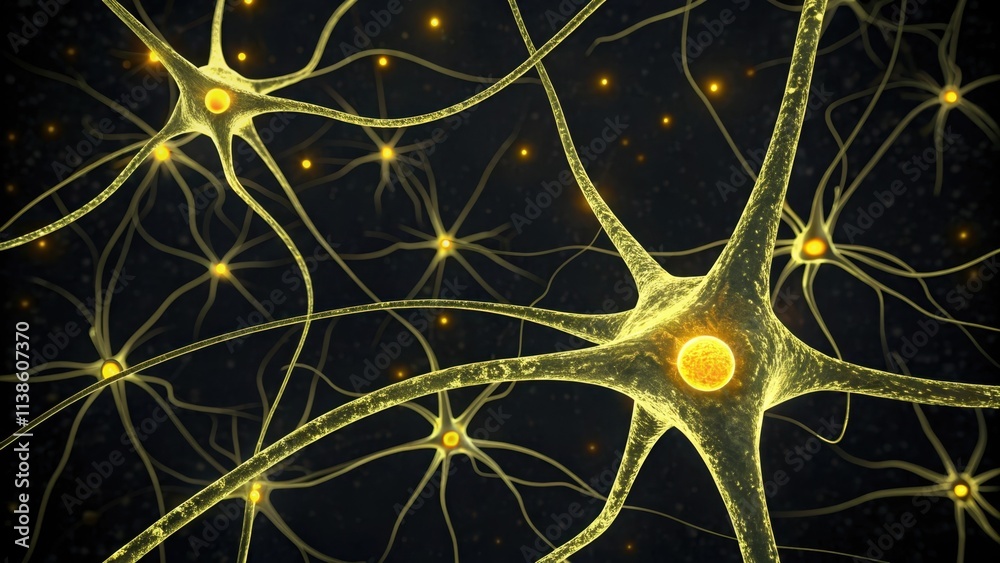 Poster complex network of interconnected neurons exchanging signals and forming a neural network, represent