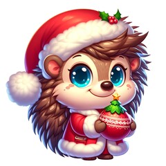 Cute Christmas hedgehog Clipart is a great choice for creating cards, invitations, party supplies and decorations. AI generated.