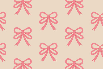 Seamless background with pink bows. Vector illustration.
