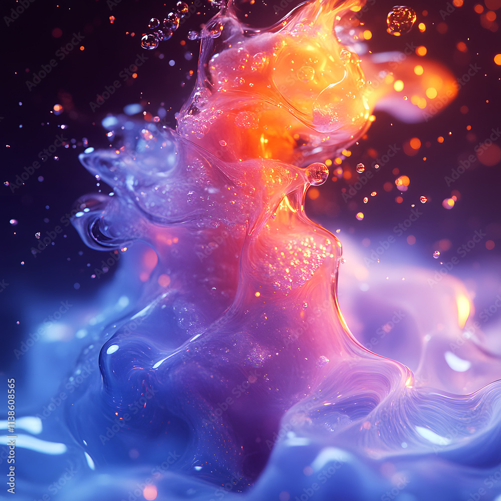 Aufkleber wavy illustration of flowing thick liquid with smooth transitions of blue and orange colors. floatin