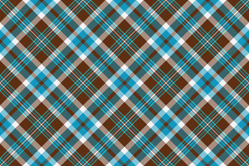 Art tartan seamless fabric, graph texture vector textile. Brazil background pattern plaid check in orange and cyan colors.