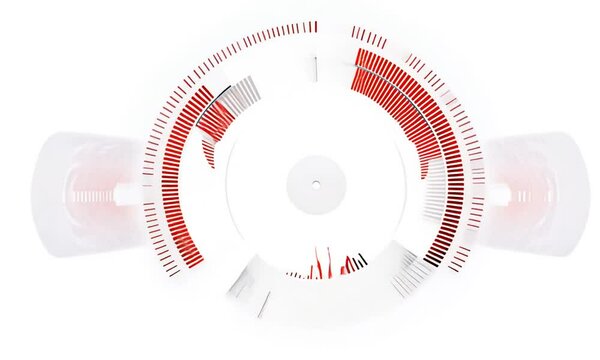 White dial with red markings on a white background.