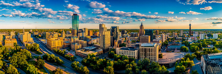 Panoramic Photo of Winnipeg, Western Canada, Surrounded by Greenery and Forests with Urban Center and Multiple Buildings