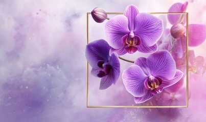 A purple flower with a gold frame