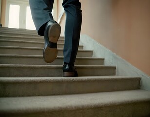 Rich businessman walking on stairs