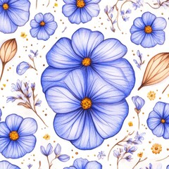 Charming watercolor floral patterns with an emphasis on flowers and foliage, in a Japanese abstract style. Suitable for wallpapers, backgrounds, packaging, and web design.