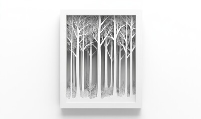 A white frame with a picture of trees