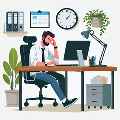 a man is using his laptop sitting on a chair looking in the laptop  colourful vector on a white background