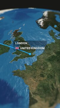 Professional 3D animated map illustrating a flight route from Toronto to London. Perfect for travel videos, tourism promotions, and business presentations.
