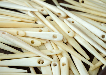 Bone needles for sewing tapestry. (Shallow depth of field)