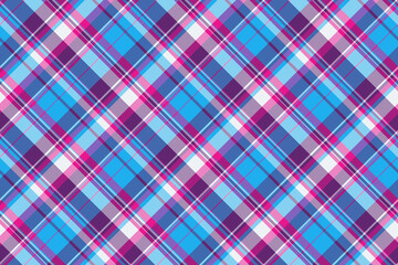 Commercial vector tartan texture, ceremony background fabric check. Panel pattern seamless textile plaid in cyan and pink colors.