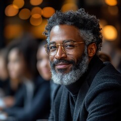 Fototapeta premium Confident man with glasses enjoying a social gathering.