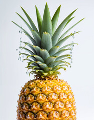 Fototapeta premium Ripe Pineapple with water drops isolated on white background. Generative AI
