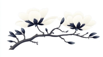 Obraz premium A graceful display of white flowers with delicate petals and dark centers on a smooth, creamy beige background, showcasing simplicity and contrast.