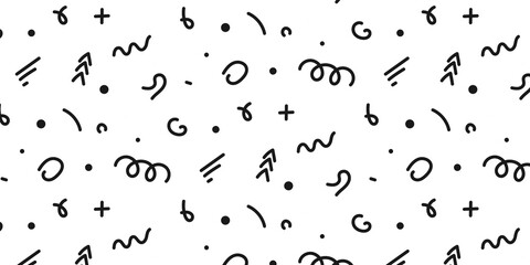 Simple Seamless Memphis Pattern, Black Confetti, Monochrome Minimalistic Retro Background, Simple Flat Artwork