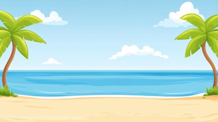 Obraz premium Tranquil Beach Scene with Palm Trees and Clear Blue Water Under a Bright Sky