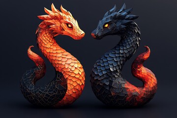 Fototapeta premium Two Dragon Statues Facing Each Other A Majestic Display .