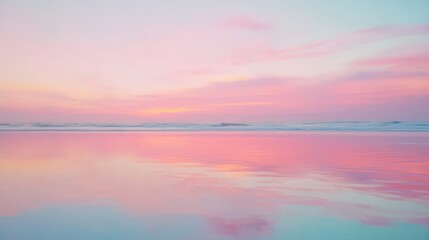 Obraz premium Serene Sunset Reflections Over Tranquil Beach with Soft Color Palette