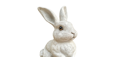 White ceramic rabbit figurine isolated on transparent background