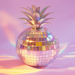 Fruit made from disco ball, pastel background, in the style of hyper-realistic photography