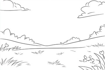 Fototapeta premium A lively floral doodle illustration featuring a mix of flowers and grass, perfect for creative projects. Ideal for those who enjoy coloring.