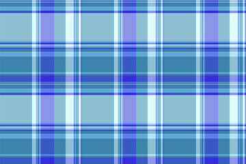 Elegant plaid check seamless, handsome tartan pattern fabric. Classical vector textile background texture in cyan and blue colors.