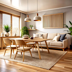 Fototapeta premium White wooden wardrobe in scandinavian style interior design of modern bedroom.