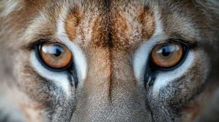 Obraz premium Close-up of a cougar's intense amber eyes and facial features.