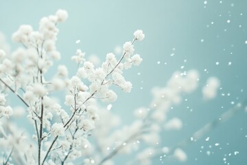 Fototapeta premium Serene Winter Scene with Delicate Snowflakes Falling